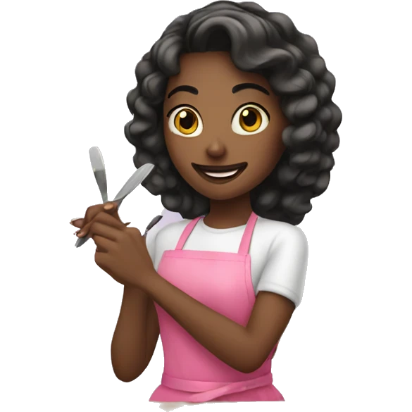 Girl doing nails pink apron emoji