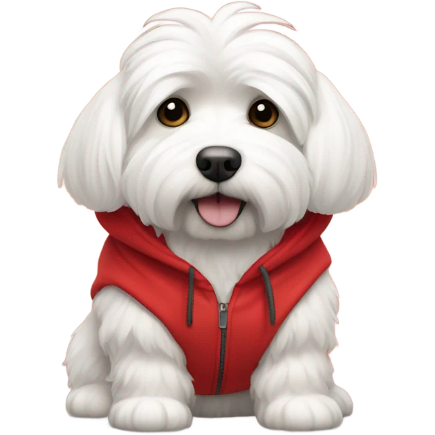 Coton de tulear wearing a red hoodie emoji
