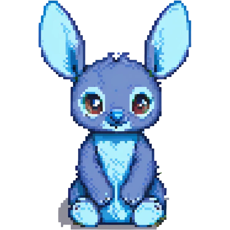 Stitch from Lilo & Stitch, pixel art style, sitting, big ears, playful look emoji