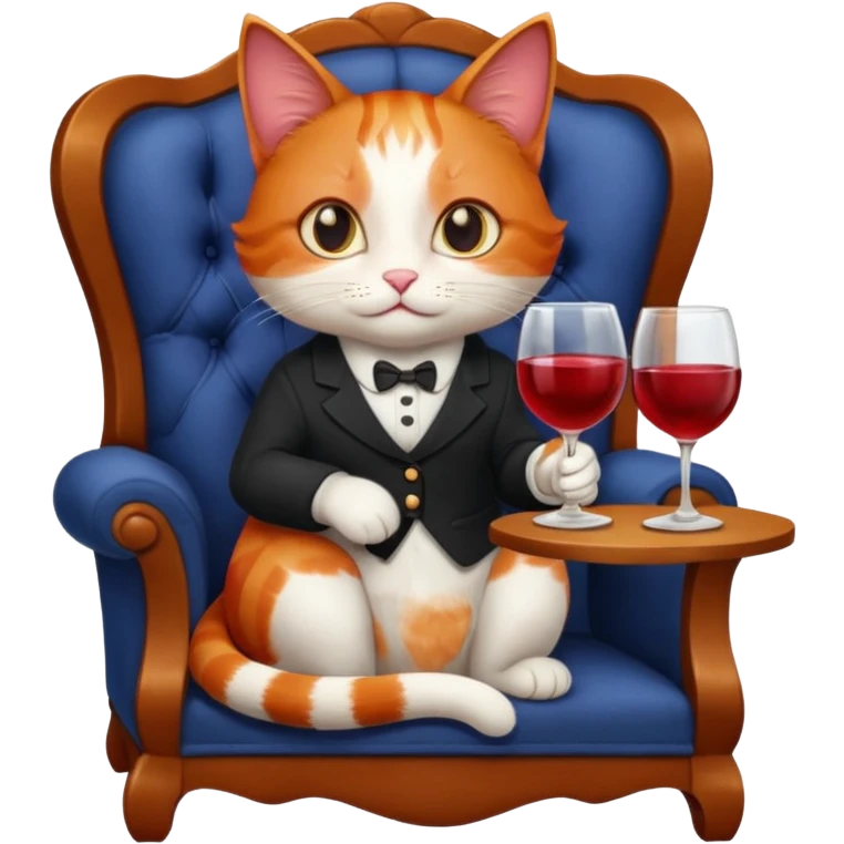 Redhead cat sitting on chair with the glass of wine  emoji