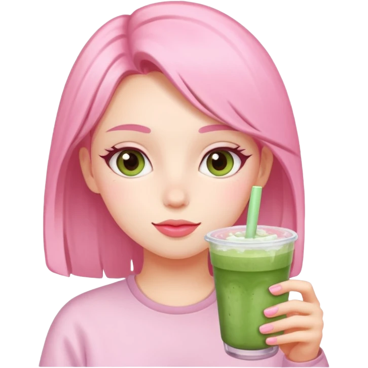 Summer Girl with iced pink matcha  emoji