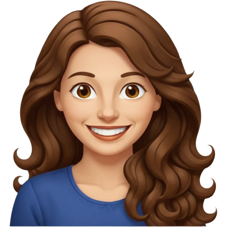 40 yr croatian woman, long wavy brown hair, big smile, side part, 
 emoji