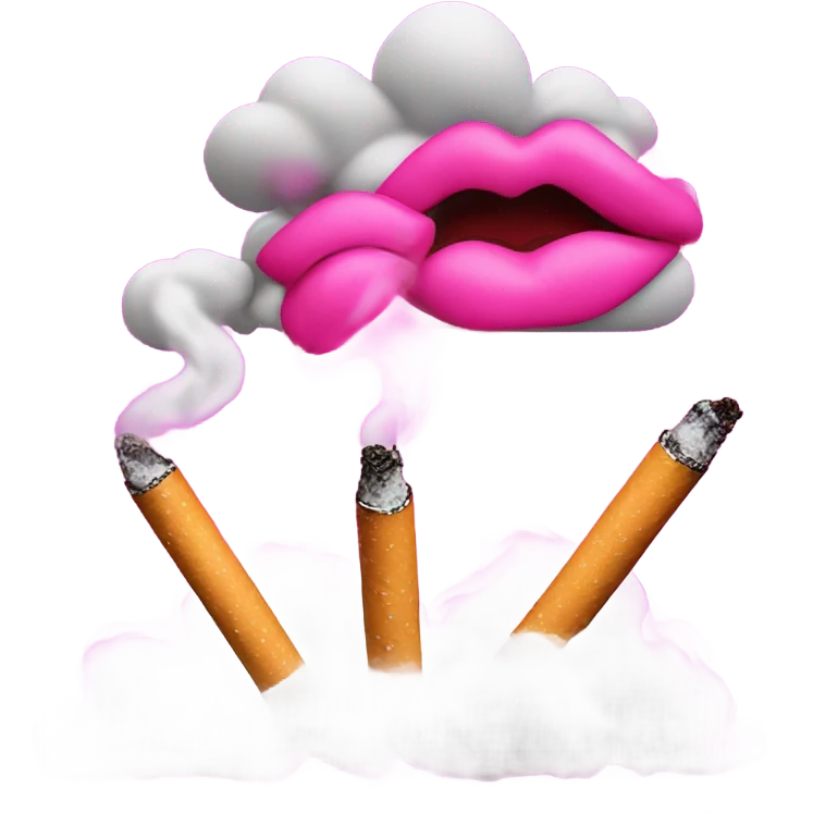 Neon pink lips are blowing smoke, and a cigarette is in her mouth emoji