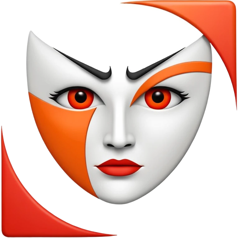 Flat vector logo icon, abstract evil face symbol.
Geometric and minimal design.

Face split vertically by a thin straight black line.
Left side solid red, right side solid orange.

Only eyes and mouth visible.
No nose, no facial lines, no cheeks, no anatomy.







 emoji