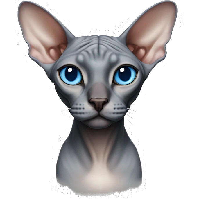 sphynx cat with light blue eyes, brigde of the nose and nose black emoji