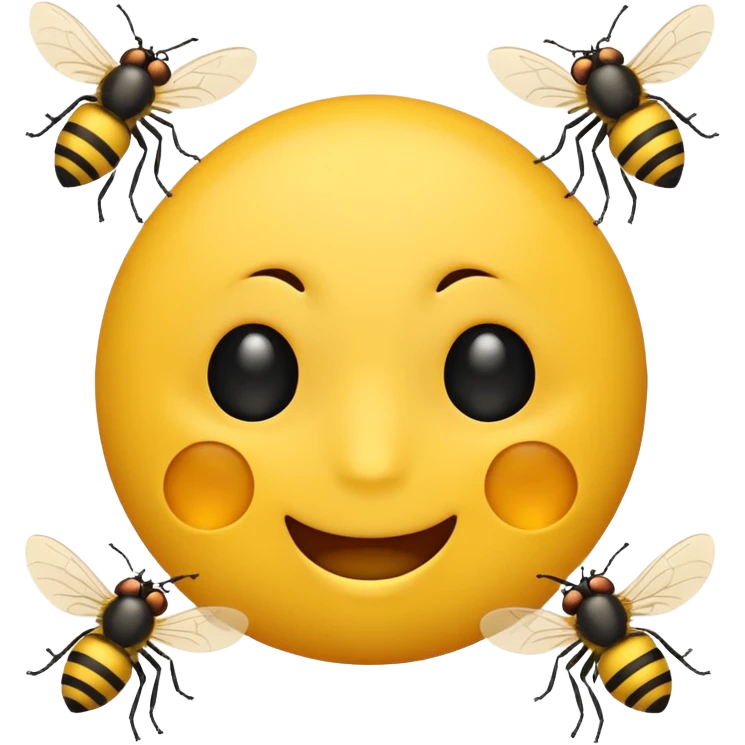 😊🥺 these emojis but with flies around it and its happy yellow face emoji black eyes emoji