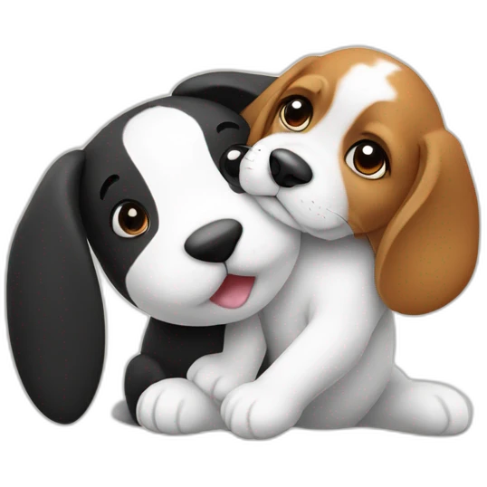 White and Black rabbit with beagle giving a hug emoji