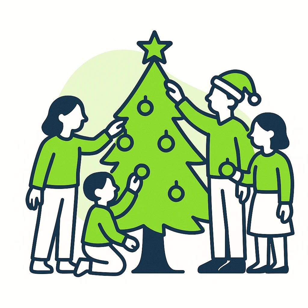 people decorating a Christmas tree emoji
