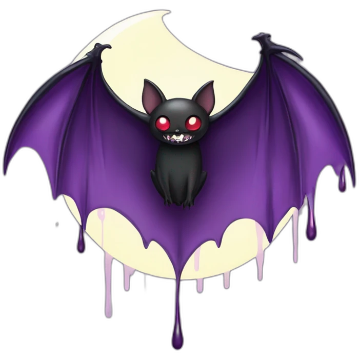 purple black vampire bat wings flying in front of large dripping crescent moon emoji