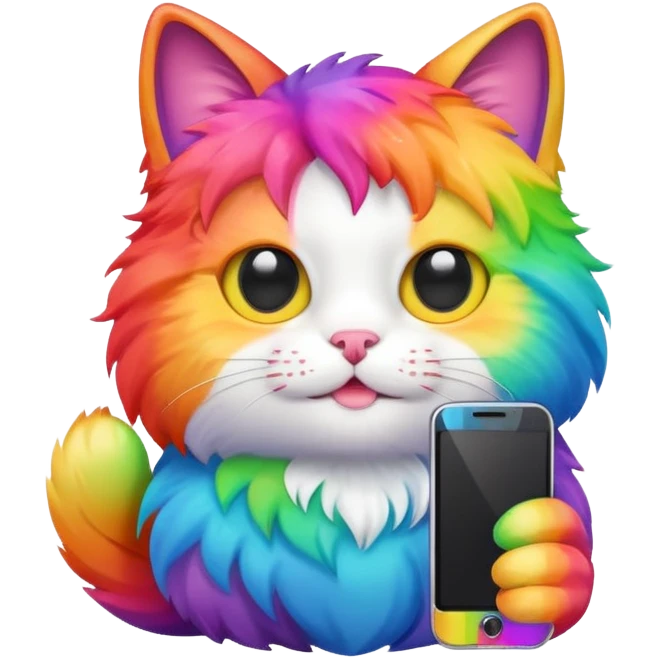 Rainbow colored cat that has a phone recording a video about them emoji
