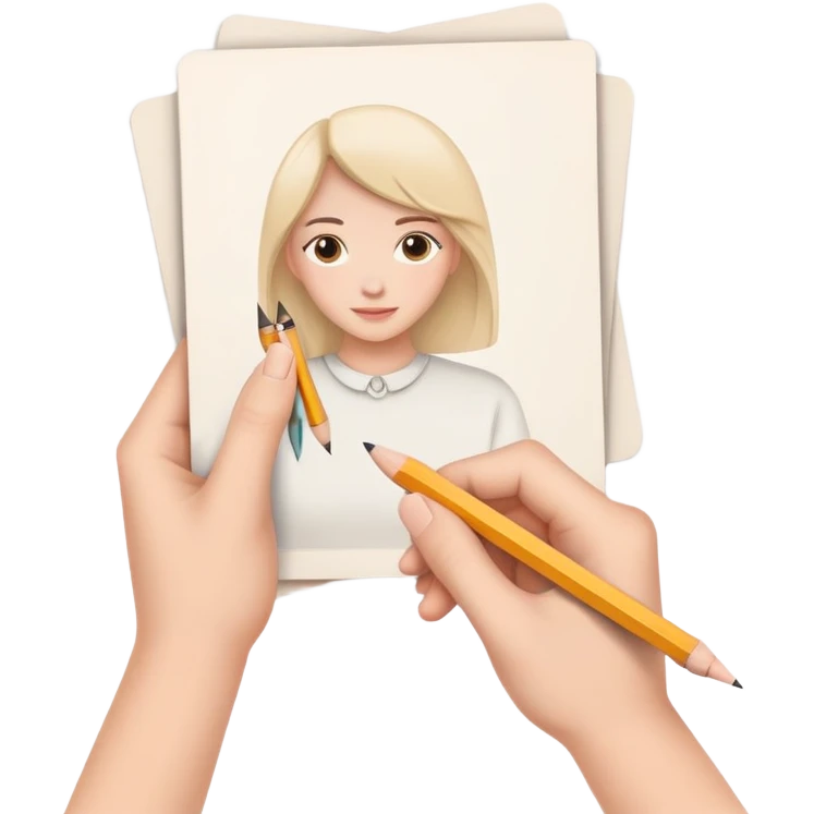 hands holding a pencil and drawing, simple and friendly emoji