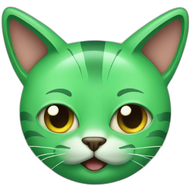 Green cat with ovni ears acting like crazy emoji