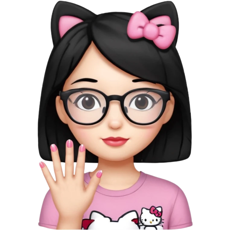 Nails cute hello kitty wear glasses black hair emoji