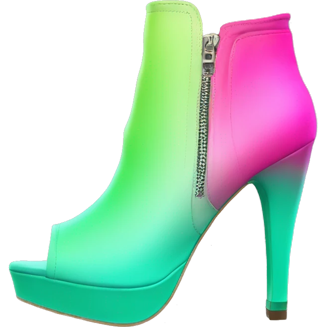 Realistic front facing pair of hot pink to mint green ombre high heel open toe ankle bootie boots.  emoji