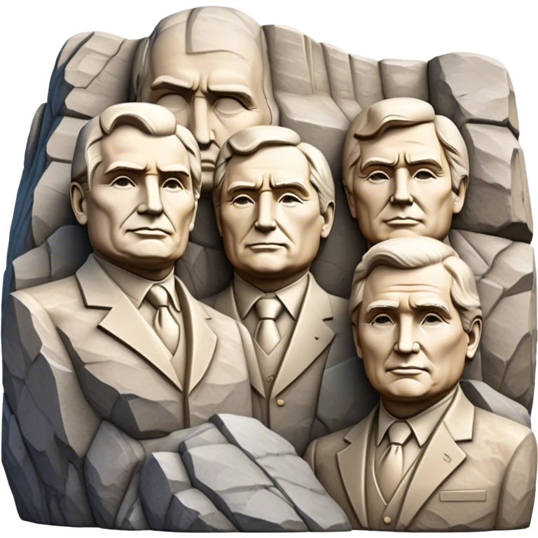 Cinematic Realistic Mount Rushmore Landmark Emoji, featuring the carved faces of four U.S. presidents, etched into the granite mountainside with dramatic lighting accentuating the rock textures. emoji