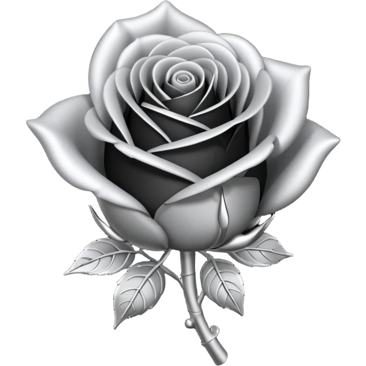Black and silver filigree rose bud, 3D, extremely detailed design emoji