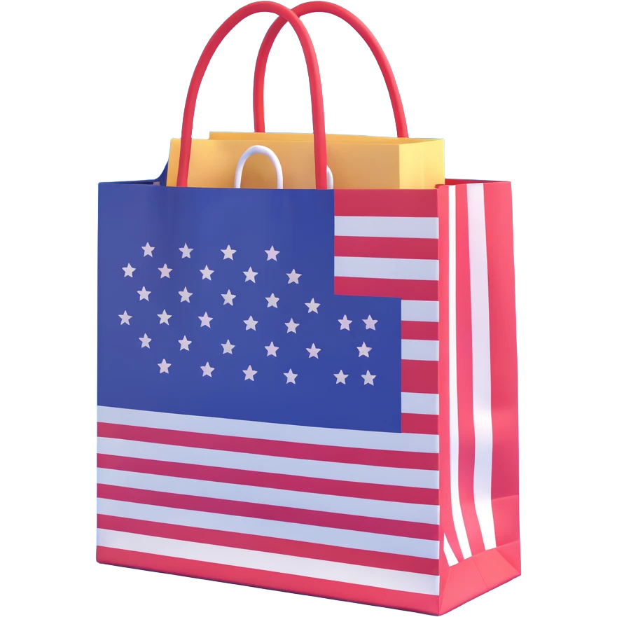 shopping bag with USA flag pattern emoji