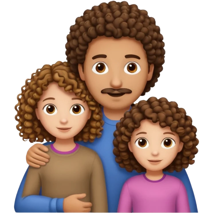 Brown dad with his two daughtersbone who is 5 and has curly hair and one who isn3 who has curly hair brown also emoji
