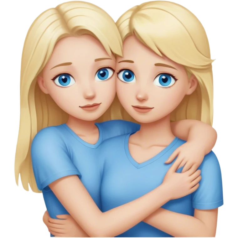 Two blonde girls with blue eyes hug emoji