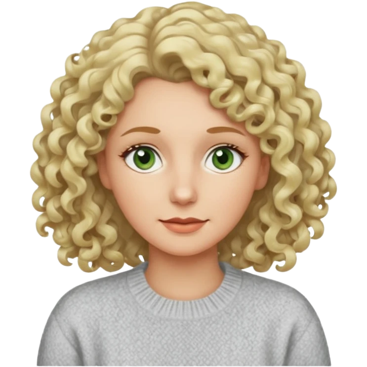 a woman in her late 40s and has greyish greenish eyes and blonde curly hair emoji