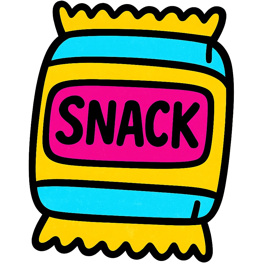 wrapped snack with colorful packaging, playful, modern icon style emoji