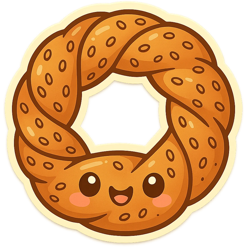 a simit, the Turkish sesame bagel, fun and appealing style, cute and colorful cartoonish illustration emoji