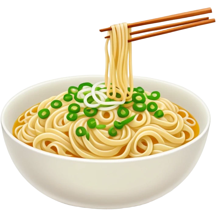Shanghai Scallion Oil Noodles with green onion topping, simplified emoji style with bold outlines and bright colors, cartoon style simple Cong You Ban Mian emoji