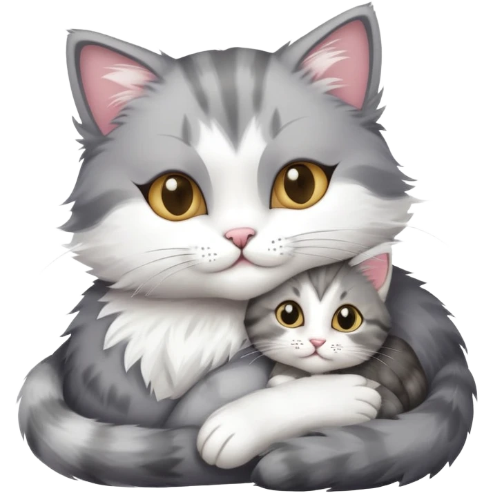 mother cat cuddling a kitten with a card for Nan emoji