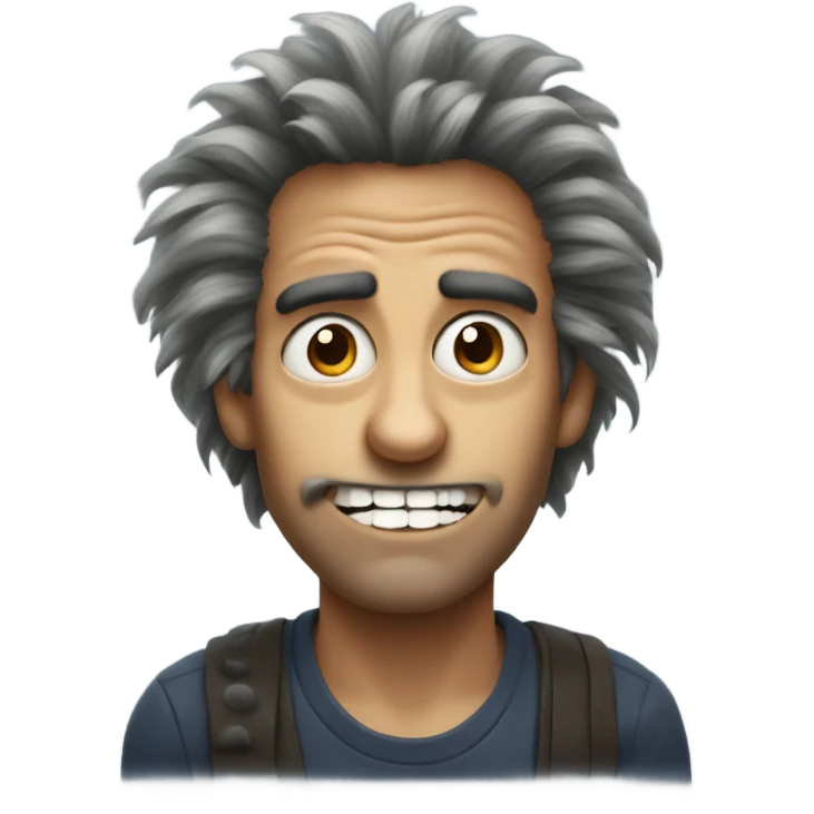 Crazy man with wild hair and big eyes and big teeth  emoji