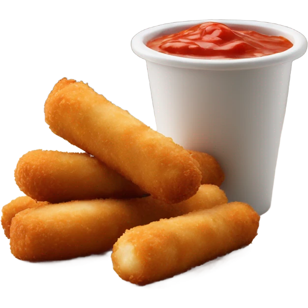 Six mozzarella sticks with a ramekin of marinara emoji