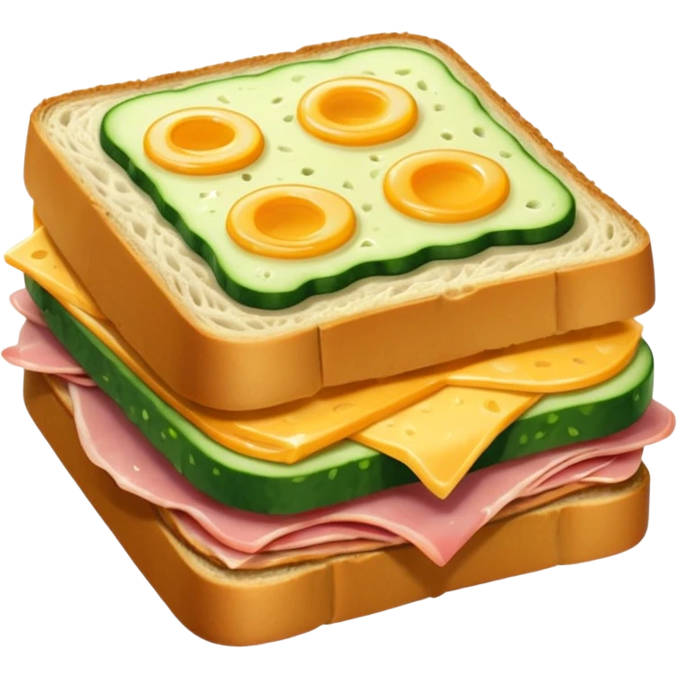 cucumber sandwich without excessive cucumber. with meat in them. bread slightly toasted. and melted cheese. make the cucumber dominant emoji