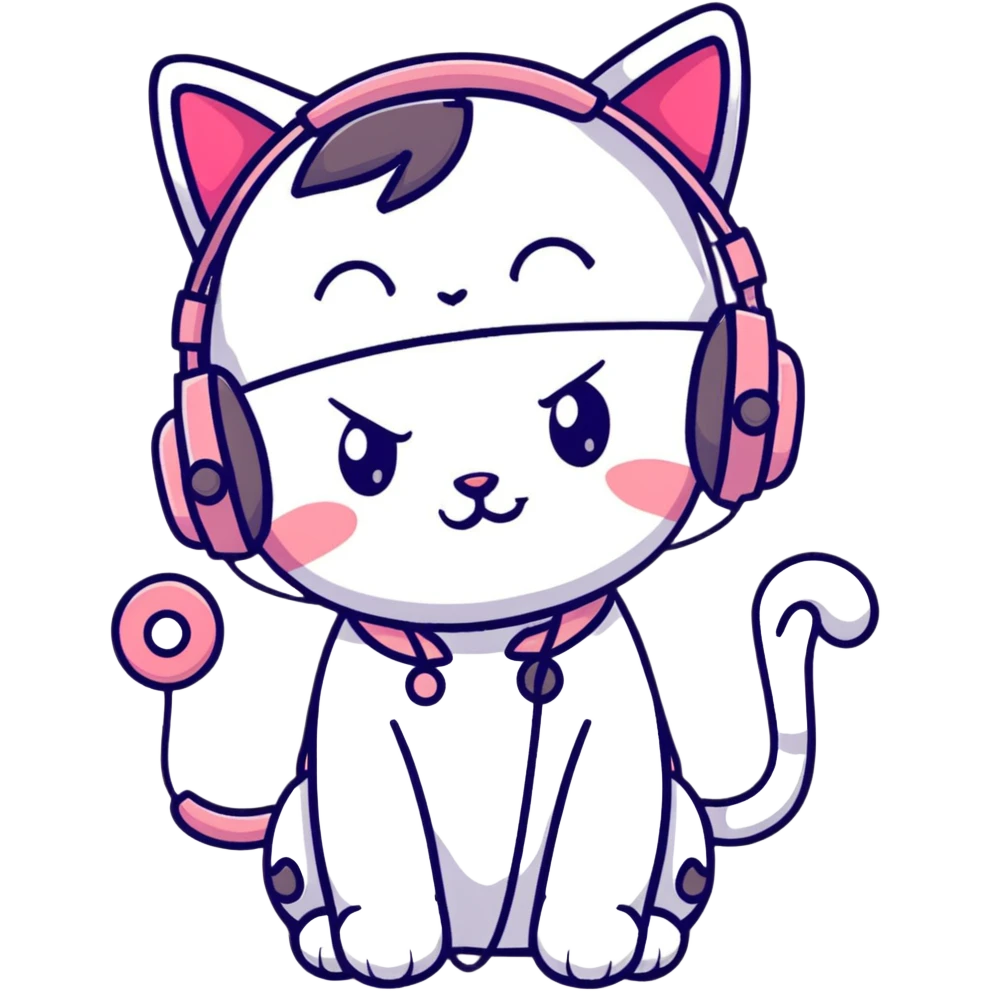 Cute anime style Japanese girl wearing colorful cat ear headphones emoji