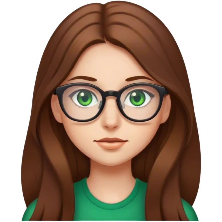 A girl with long brown hair, glasses and green eyes emoji