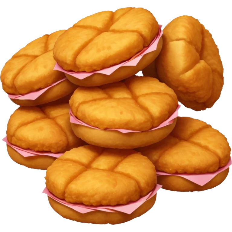 A bunch of chicken nuggets doing six seven emoji