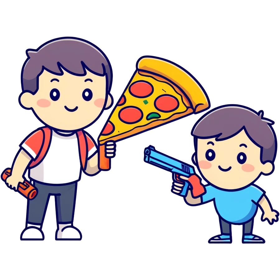 kids with water gun and pizza  emoji