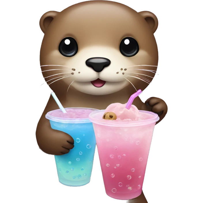 otter emoji looking straight holding bubble tea emoji