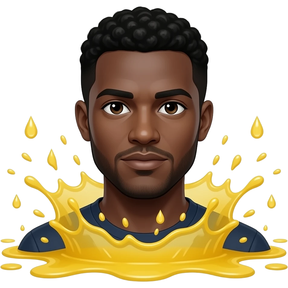 Yellow rain drops splash on black man emoji