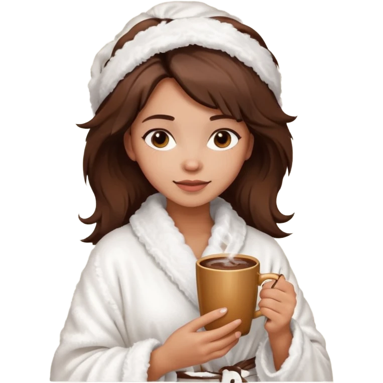 {
      "type": "human",
      "look": "fluffy robe woman, messy hair, holding cup of cocoa",
      "description": "a woman in a fluffy robe with messy hair, holding a cup of cocoa"
    } emoji