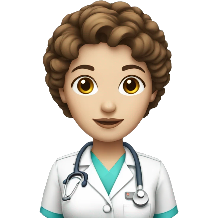 White skin nurse woman with short curly brown hair emoji