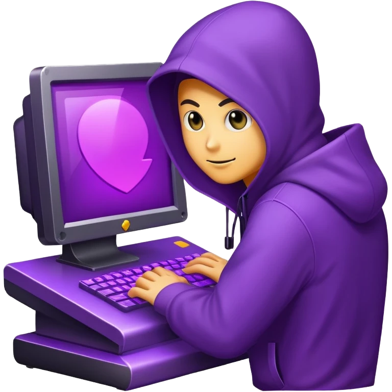 Hacker computer running terminal purple emoji