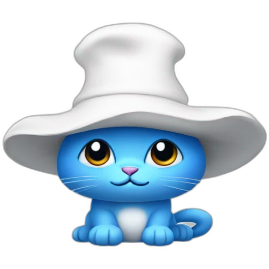 A blue cat with a white hat that looks like a mushroom, his skin is blue and he has white pants emoji