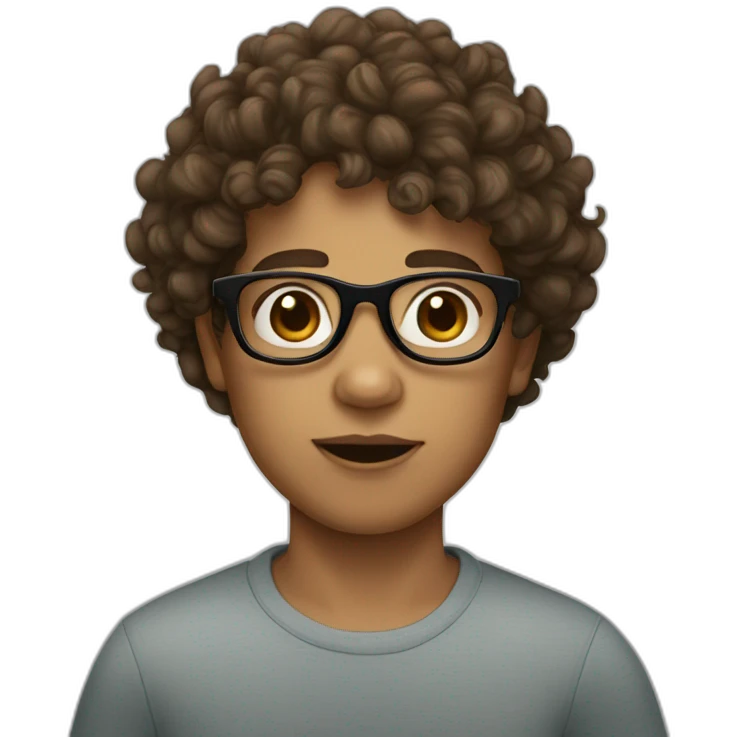 boy with curly brown hair big lips and black glasses emoji
