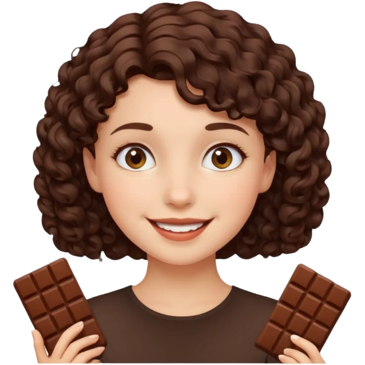 Chica rizada de pelo corto y chocolate, blanquita sonriente  emoji