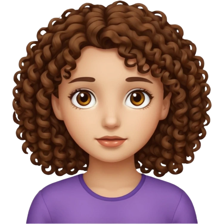 Make a a girl with curly brown hair and brown eyes emoji