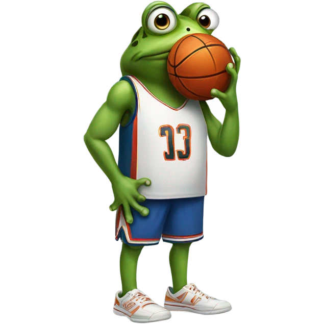 A frog looking concerned with basketball gear on emoji