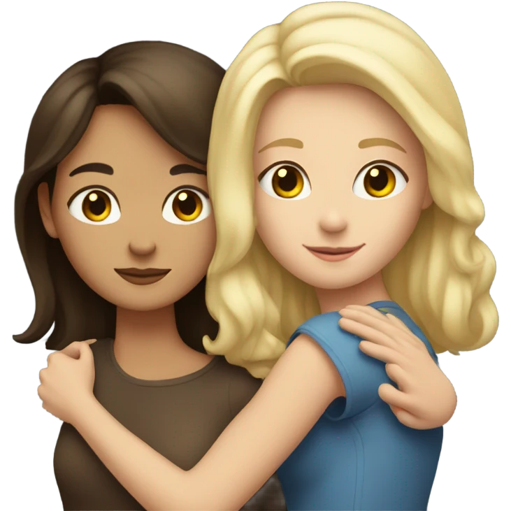 Short Brunette and tall blonde girls hugging emoji