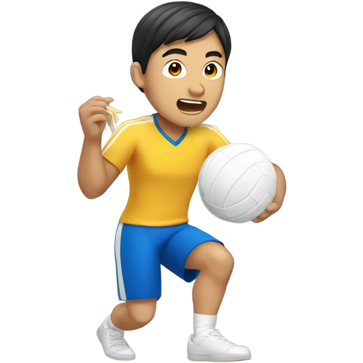 asian man playing volleyball and eating noodles emoji