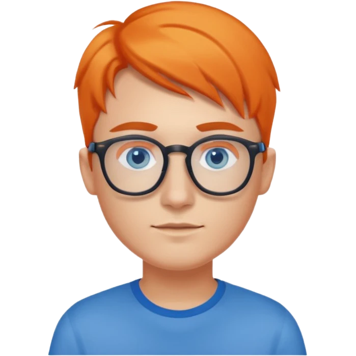 A young UX UI designer with blue eyes and semi orange side part emoji