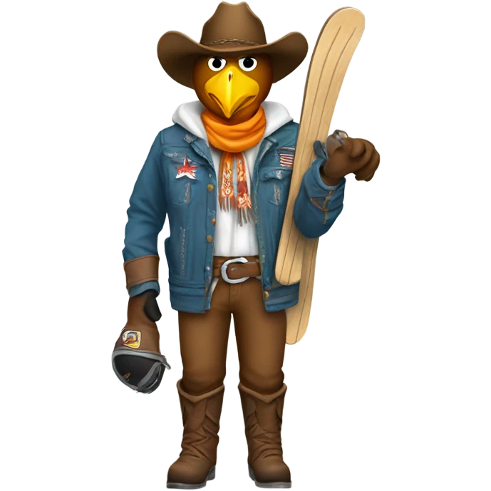 Skiier wearing cowboy gear with an eagles logo emoji