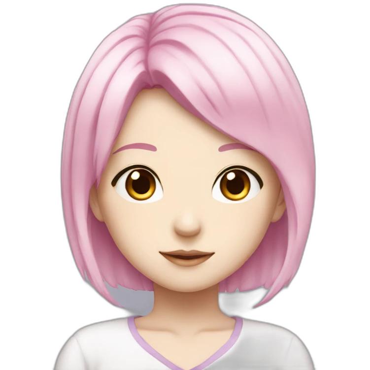 Anime girl character with white skin, pink hair and pink eyes emoji